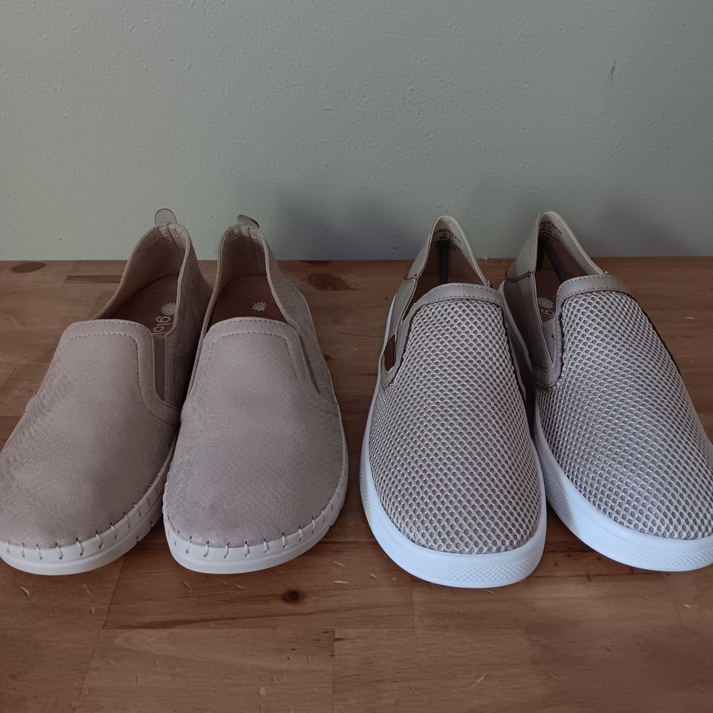 2 Pair Glolily Slip-On Shoes: Ava Breeze & Elle Suede Taupe Women's Size 8.5